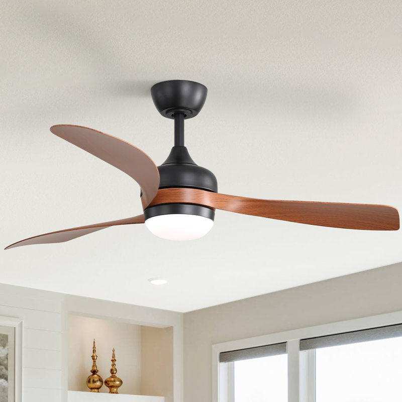 52'' Modern 3-ABS-Blade Downrod Ceiling Fan With Led Light And Remote, Reversible Dc Motor, Adjustable Color Temperature