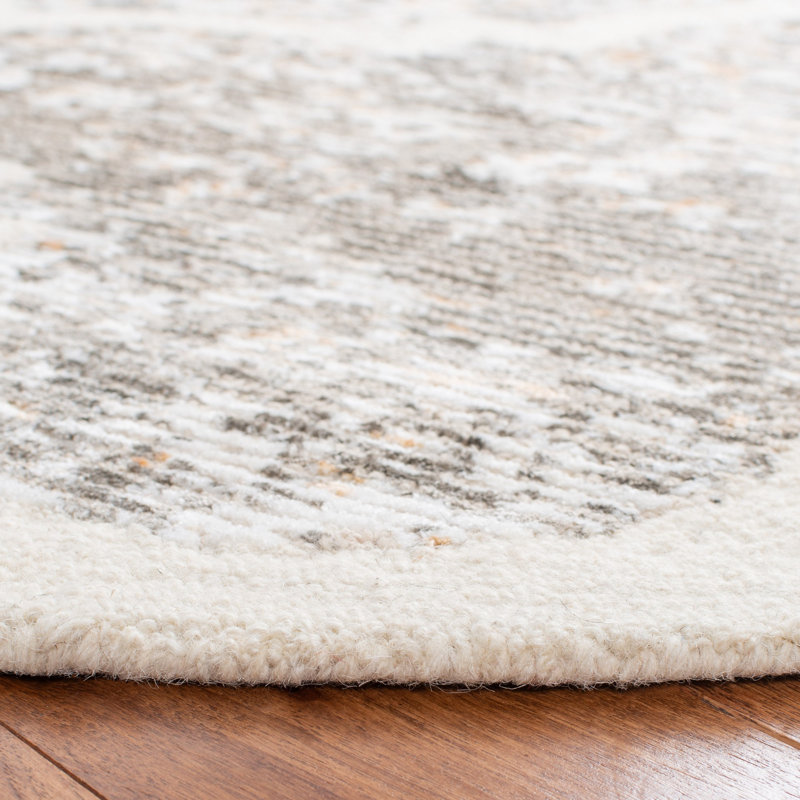 Tapis géométrique beige / ivoire en laine / viscose touffeté à la main Akims 600, Rectangle 5 pi x 8 pi