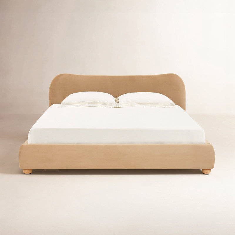 Liza Upholstered Bed, Queen, Light Brown Velvet