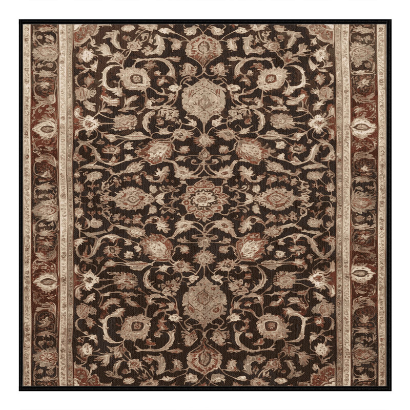 Tapis persan noir lavable à la machine, Carré 6 pi