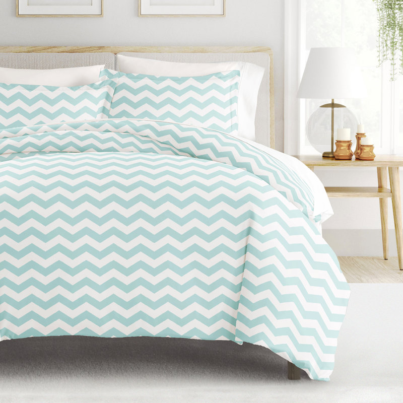 Becky Cameron Chevron Stripe Duvet Cover Set, Turquoise, Queen Duvet Cover + 2 Shams