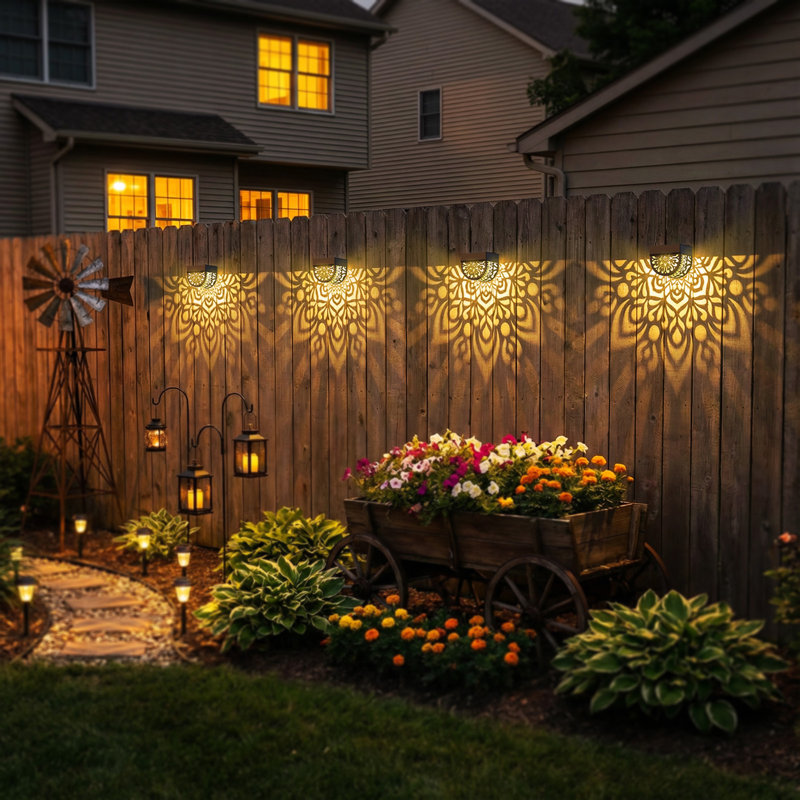 Solar Fence Lights Outdoor 4 Pack Solar Step Lights Led Powered Wall Lights Waterproof Warm Yellow Decor For Garden Backyard Front Door