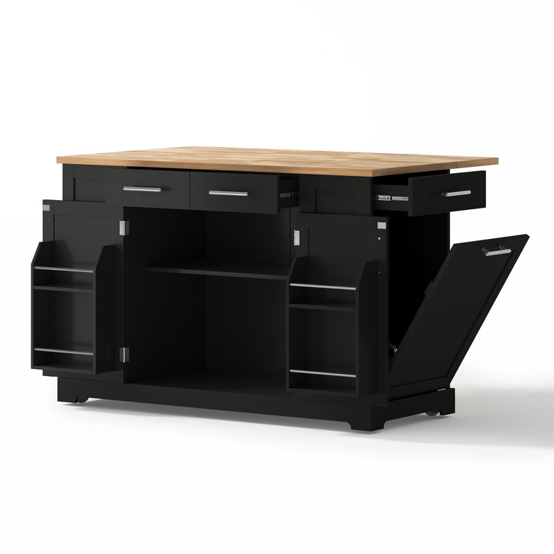 138 cm W Kitchen Island with, Black