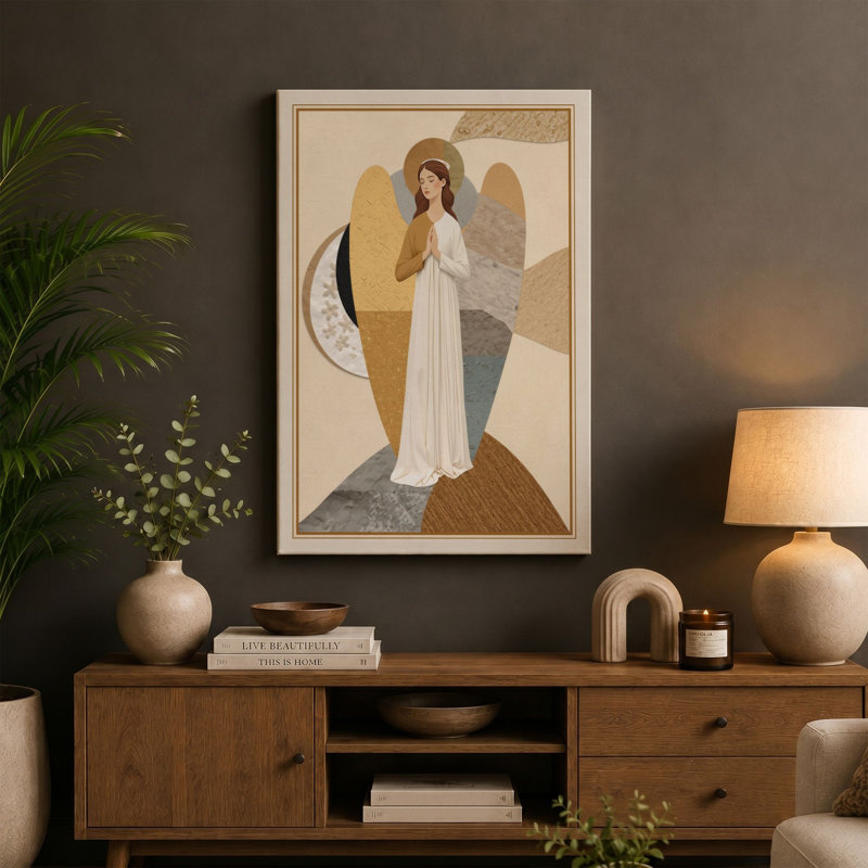 Winged Guardian Art Deco - Wrapped Canvas, 36x24 - 91.4 x 61.0 cm, Terracotta Border