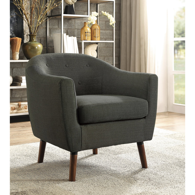 Chaise en tissu gris Mid-Century moderne avec dossier attaché et pieds rembourrés