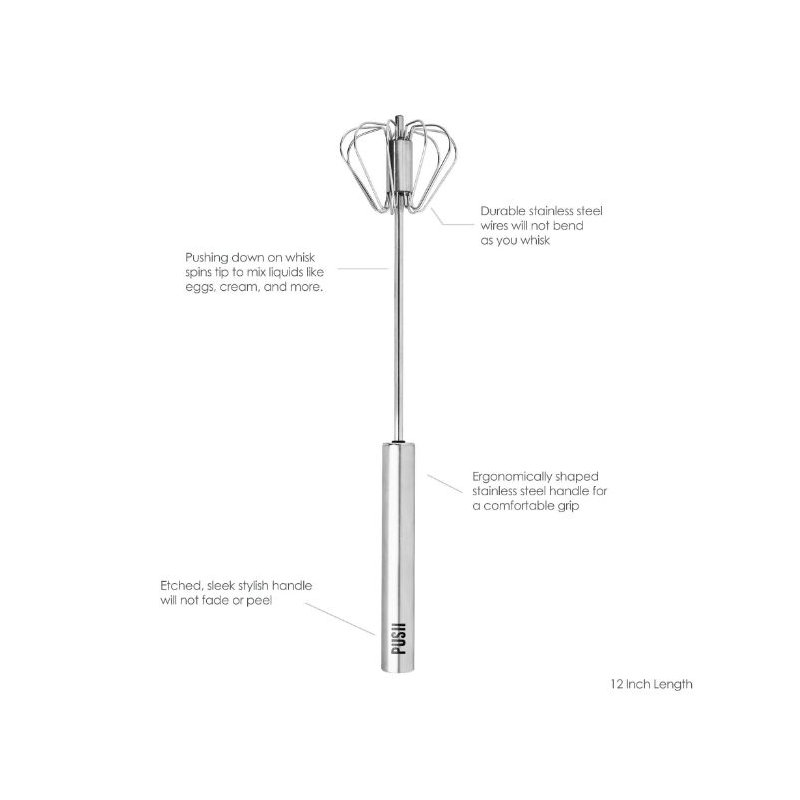 12" Stainless Steel Hand Push Rotary Whisk