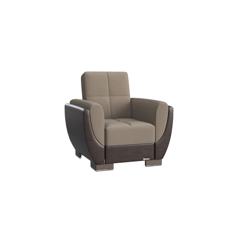 Fauteuil convertible rembourré avec rangement en polyuréthane de la collection Modern Skyhaven, Brun / chenille sable