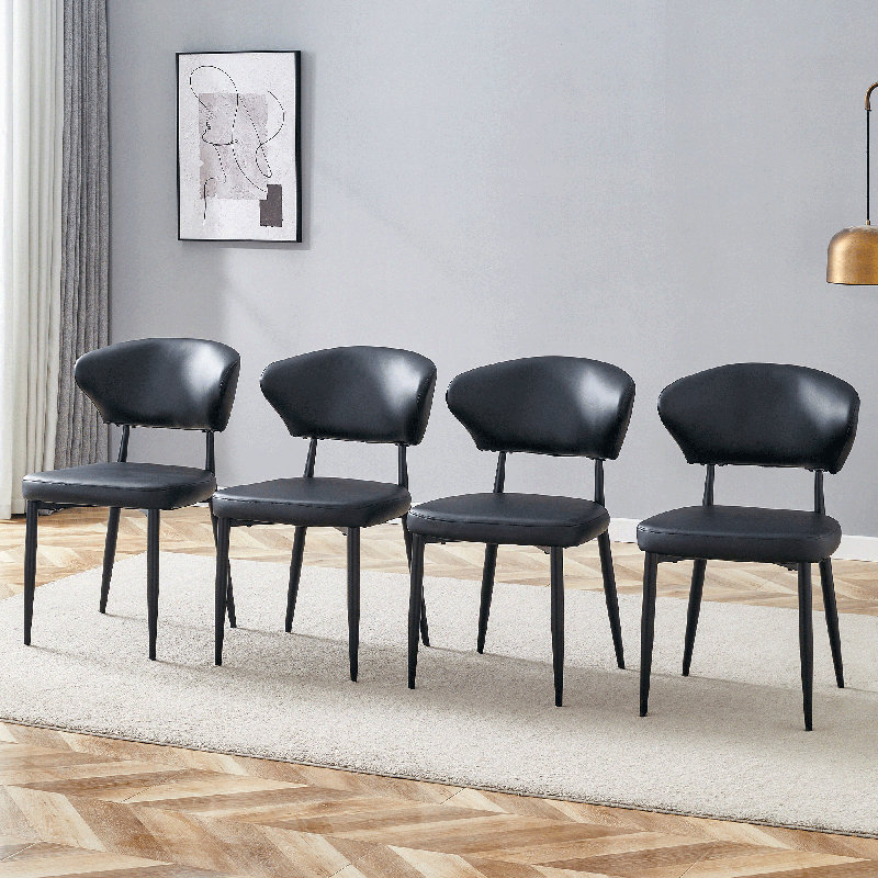 Walpole Ergonomic PU Leather Dining Chairs with Curved Backrest, Black