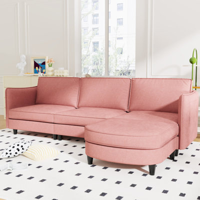 Canapé en L 107,8 po à 4 sièges en forme de L avec pochettes amovibles avec accoudoirs, tissu moderne pour une installation confortable au bureau à domicile, tissu respirant, ressorts ensachés, mousse à haute densité, structure, support de 800 livres, pieds par