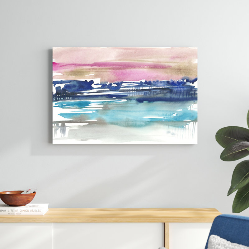 «Indigo Sunset I», peinture sur toile, H 24 po x l 36 po