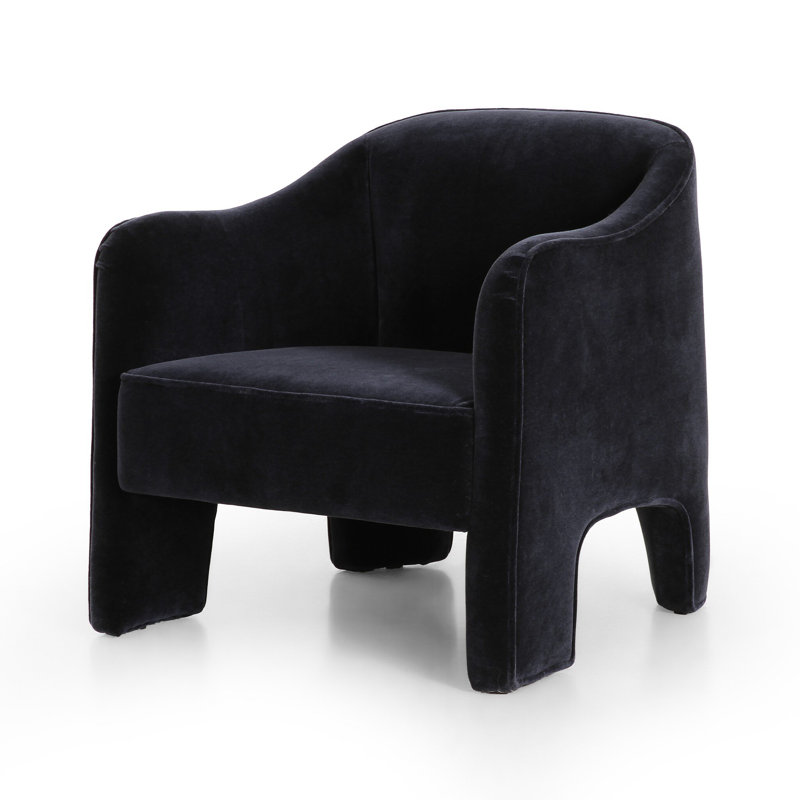 Fauteuil demi-tonneau Ajournee, Velours bleu marine Monte