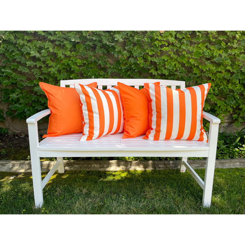 Solid and Stripe Outdoor Accent Pillow Cover Set, Orange Tiger
