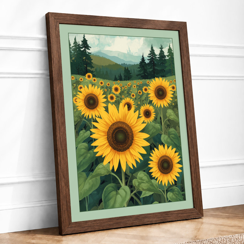 Sunflowers And Mountains Botanical - Print, Walnut, A4 - 29.7 x 21.0 cm