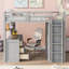 Lit mezzanine double avec tiroirs, bureau et garde-robe gris-1955473714