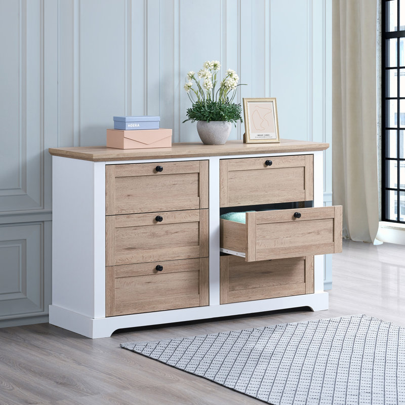 Modern 6 Drawer Master Dresser With Interlock Drawer Feature And Pre-Assembled Slide, Ideal For Bedroom And Closet Organization.
