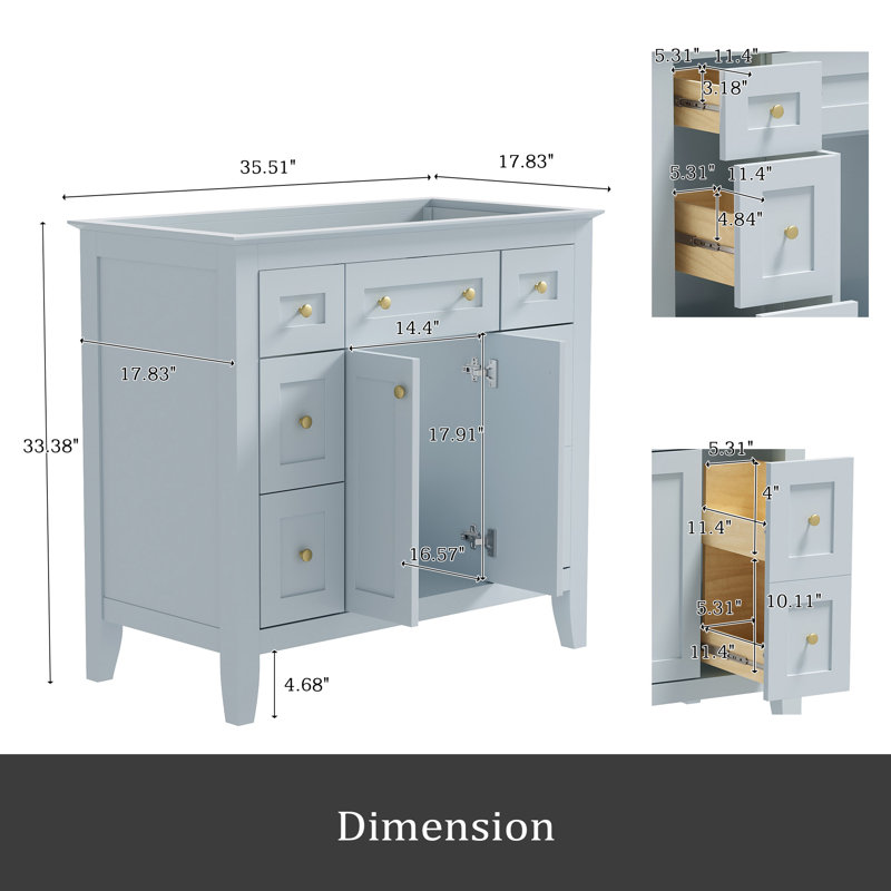 Ensemble de meuble-lavabo simple 36 po avec 6 tiroirs et 2 armoires, meuble de rangement pour la salle de bain, ensemble de meuble-lavabo avec cadre en bois massif 36 po