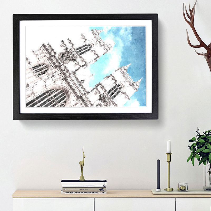 Westminster Abbey in London - Picture Frame Painting Print, 33cm H x 45cm W x 2cm D, Black Framed