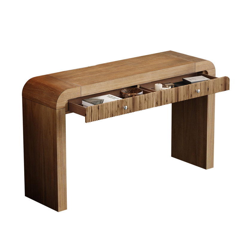 Floret 54.3" Fluted Design Console Table With Curved Edge, Natural