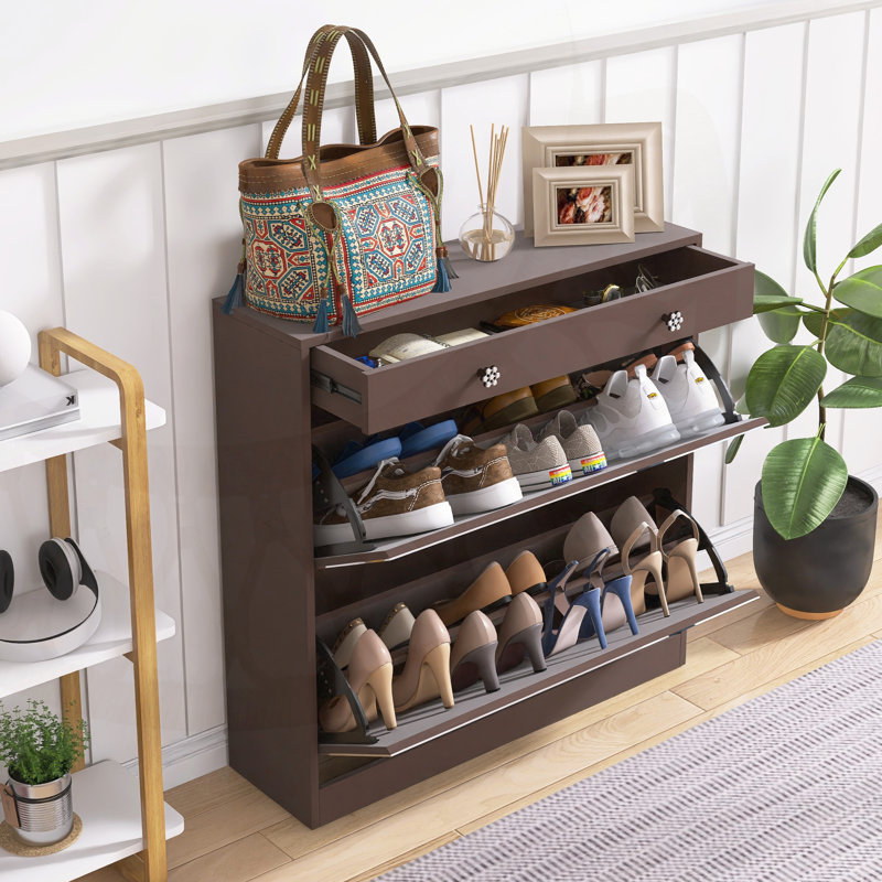 Armoire à chaussures moderne à miroir avec tiroirs et rangement réglables, parfaite pour les entrées et les petits espaces