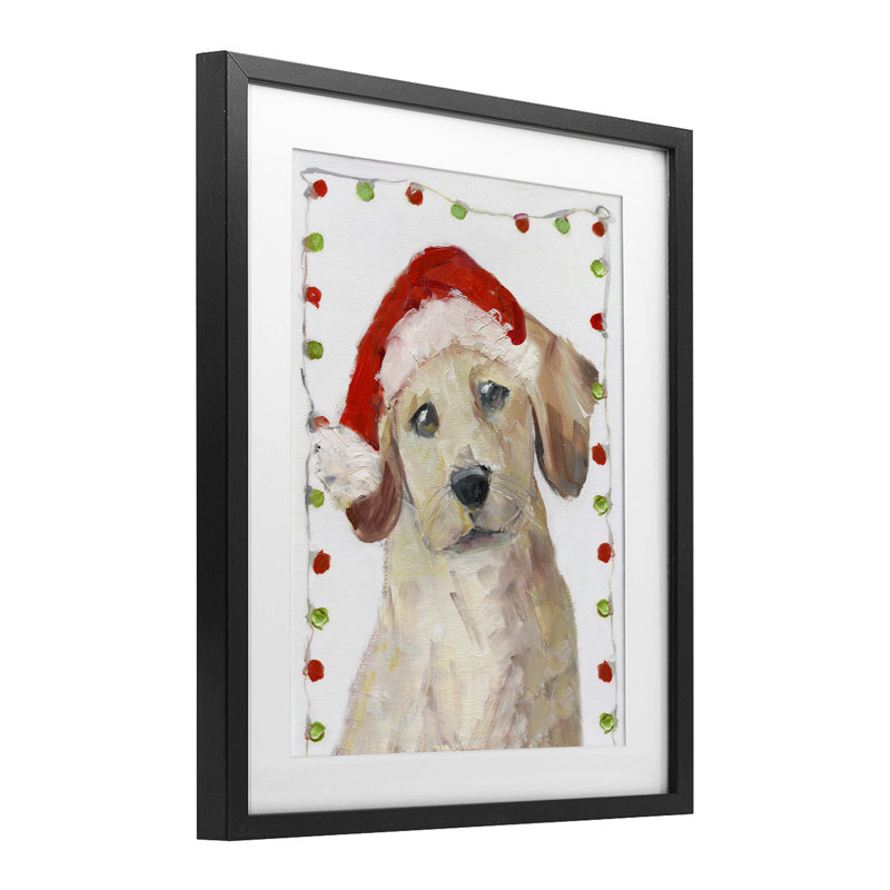 «Santa Paws Pup», reproduction sous verre, conception de Sally Swatland, H 16 po x l 13 po, Noir