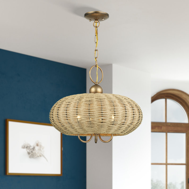 Lustre suspendu 3 lumières feuille d'or antique Amileigh