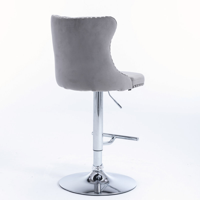 Kennasyn Swivel Upholstered Adjustable Height Counter Stool, Chrome/Gray