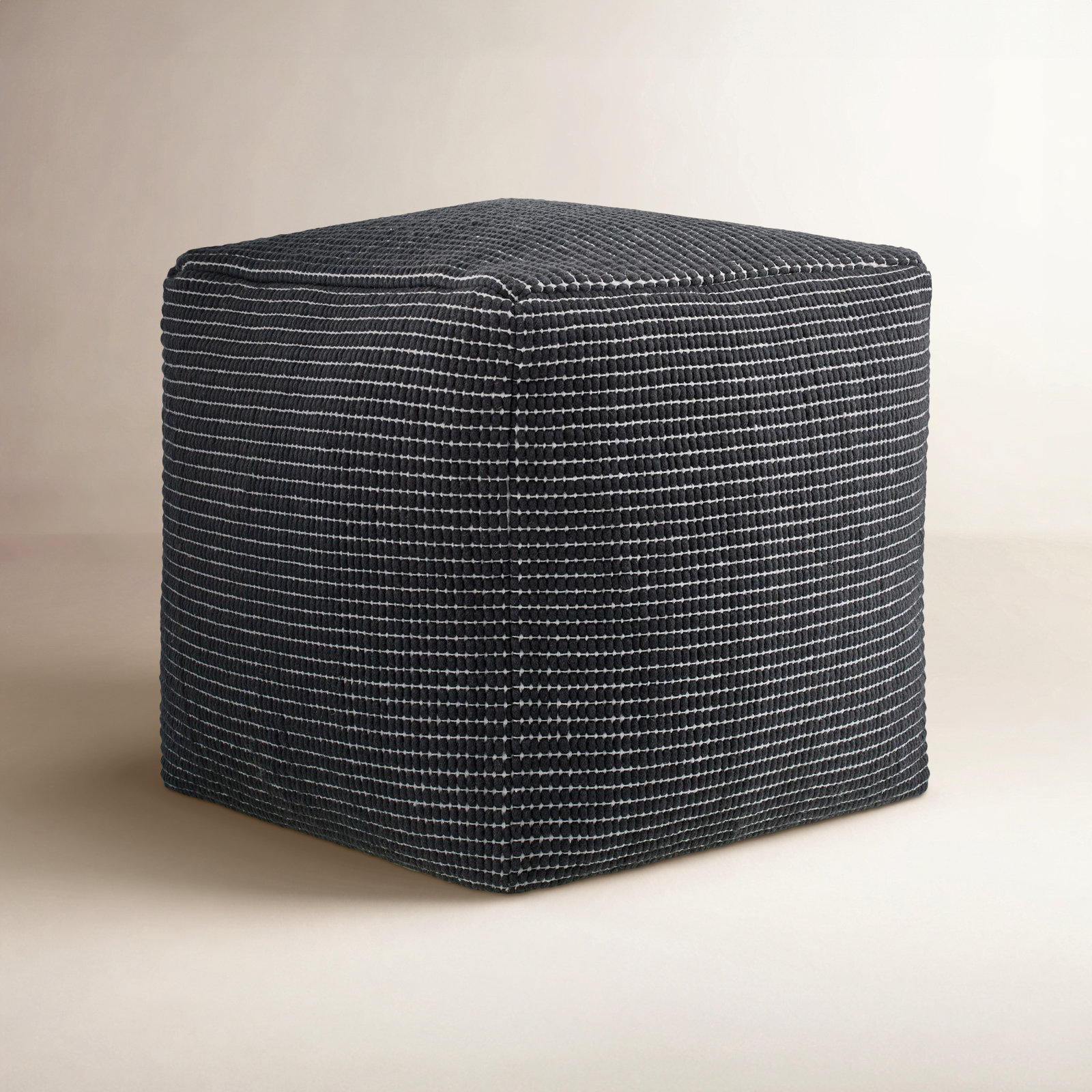 Waverly 18" Cotton Upholstered Pouffe, Black