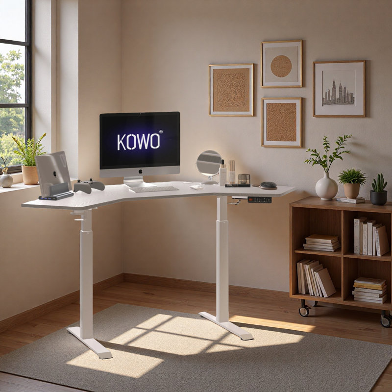 Bureau de coin debout réglable en hauteur l 67,2 po Conanso, Blanc
