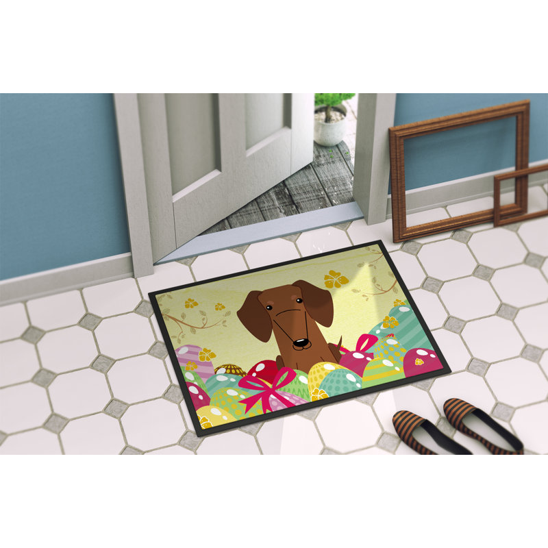 Tapis de porte d’extérieur antidérapant teckel Saroyan, Rouge / Brun, l 24 po x L 36 po