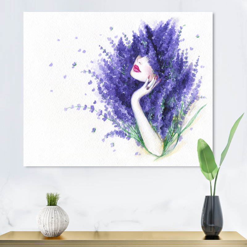" Purple Elegant Fashion Woman Portrait ", 16" H x 32" W x 1.5' D, Wrapped Canvas