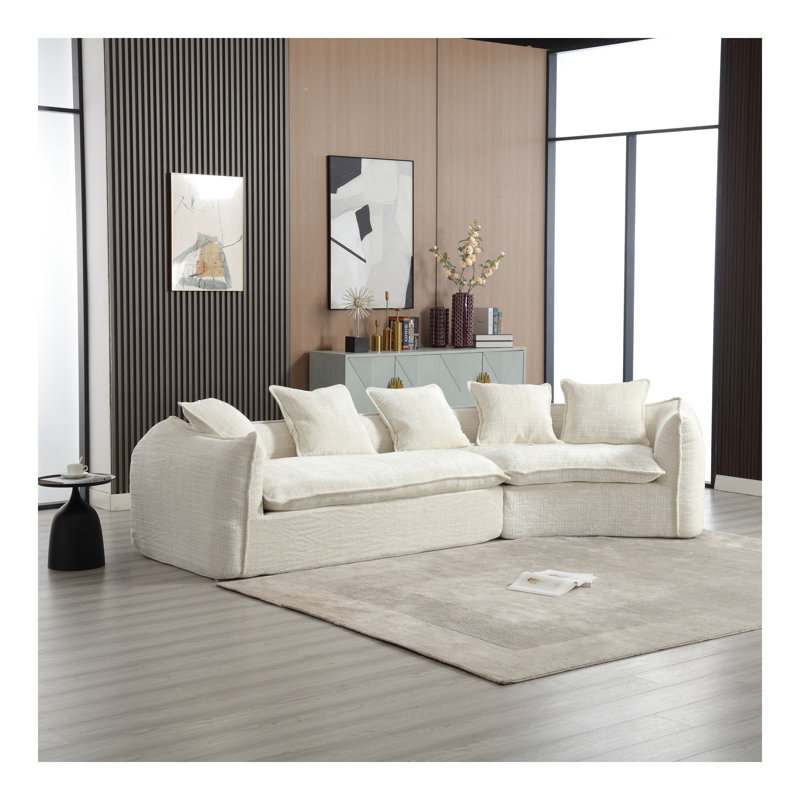 Canapé modulaire modulaire en U avec canapé pour cinq personnes et coussins, Beige