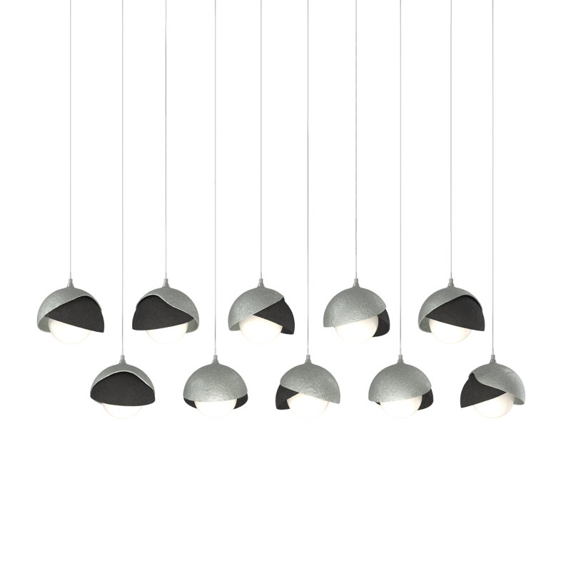 Luminaire suspendu linéaire à double abat-jour 10 lumières Brooklyn, Standard: 10 po à 80 po, Platine rétro, Blanc