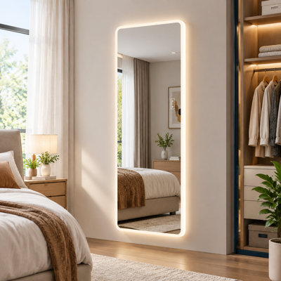 Miroir mural pleine longueur 65 po x 21 po à DEL avec éclairage bord givré, 3 températures de couleur et gradation continue, miroir argenté HD pour la chambre à coucher, le placard et le salon