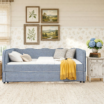 Divan-lit double convertible 3 en 1 avec couchette coulissante et poches de rangement latérales Gingham