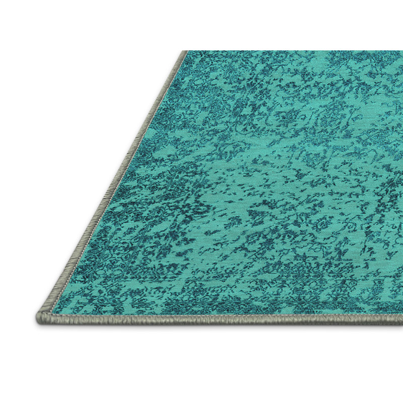 Tapis oriental en chenille tissé à la machine Mikhaila en bleu sarcelle / bleu, Rectangle 6 pi x 9 pi