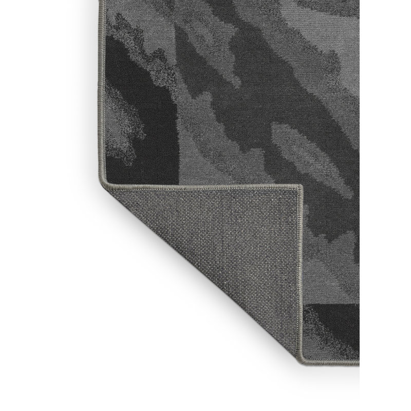 Tapis rectangulaire gris / noir tissé à la machine à motif abstrait Bronno
