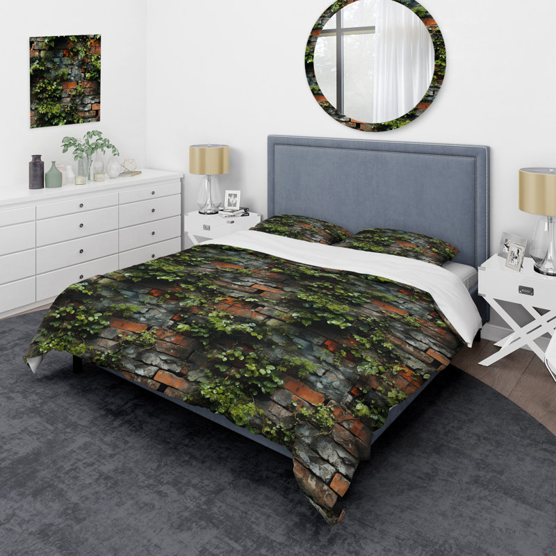 Ensemble de housse de couette Urban Oasis Brick With Plants II - Brick, Housse de couette pour grand lit et 2 taies décor