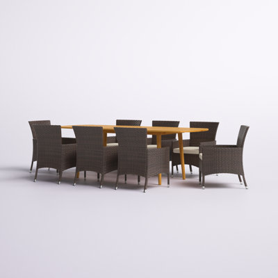 Anxhela Outdoor Expandable 9 Piece Dining Set with Cushions