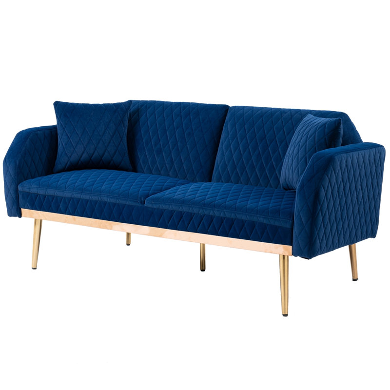 Causeuse convertible en velours à accoudoirs encastrés 66,14 po Kruize, Velours bleu marine