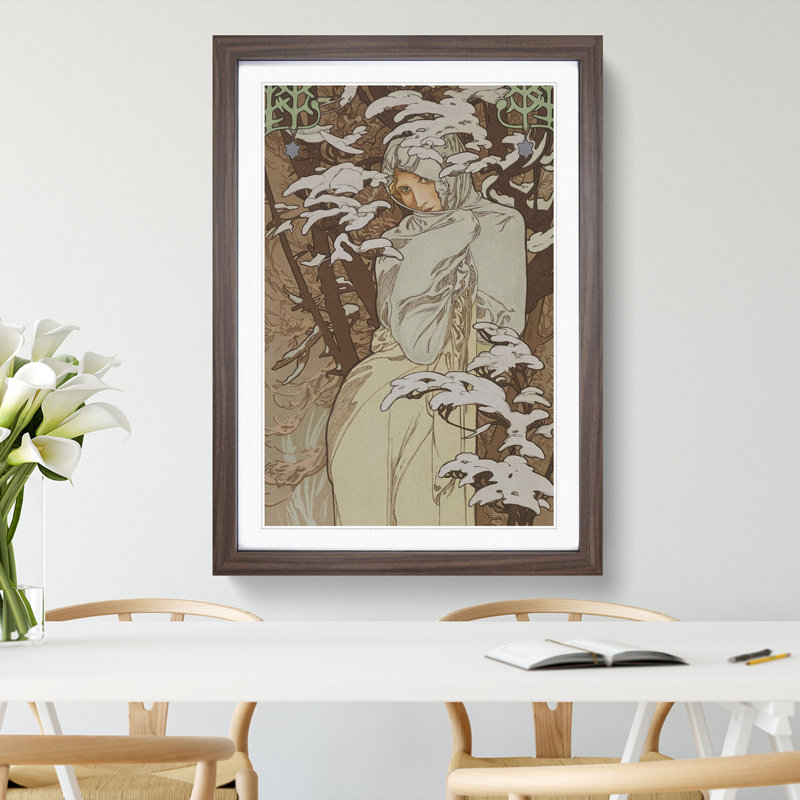 Winter by Alphonse Mucha - Picture Frame Painting, 48cm H x 36cm W x 2cm D, Walnut Framed