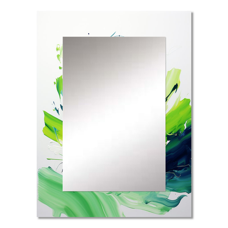 Blanc et vert abstrait, expression d'encre II - peinture abstraite, miroir mural moderne grand, art imprimé en métal