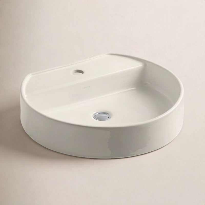 Chord Wading Pool Vessel Bathroom Sink, Robinets à monotrou, Blanc