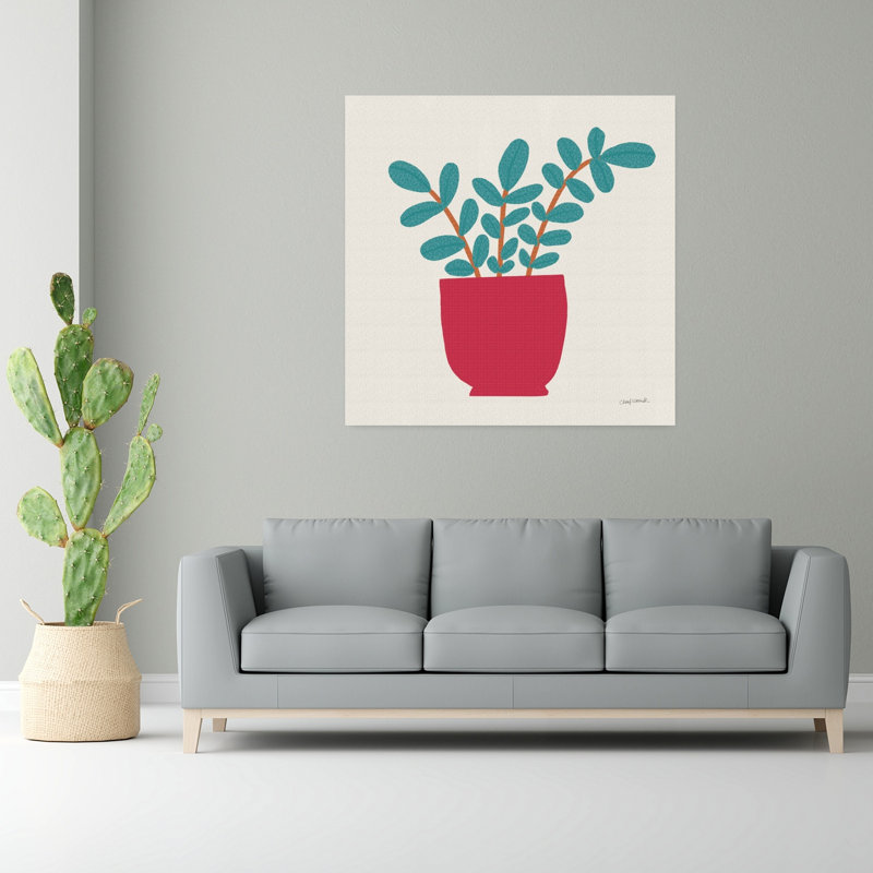 Art mural contemporain plante en pot, H 48 po x l 48 po