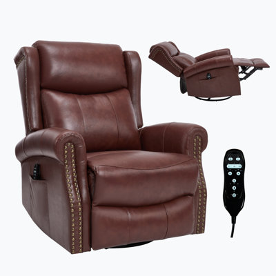 Heat Massage Manual Recliner Chair With Rocker And Swivel In Genuine Leather For Living Room, Red