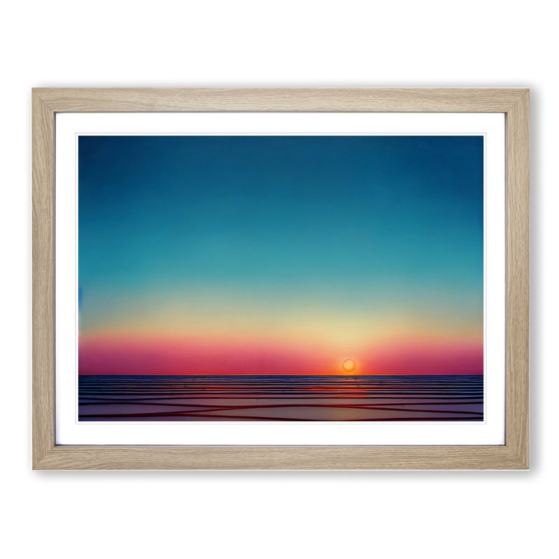 XH1022-2642X Delightful Seascape At Sunset - Single Picture Frame Print, Oak, 46cm H x 64cm W x 2cm D