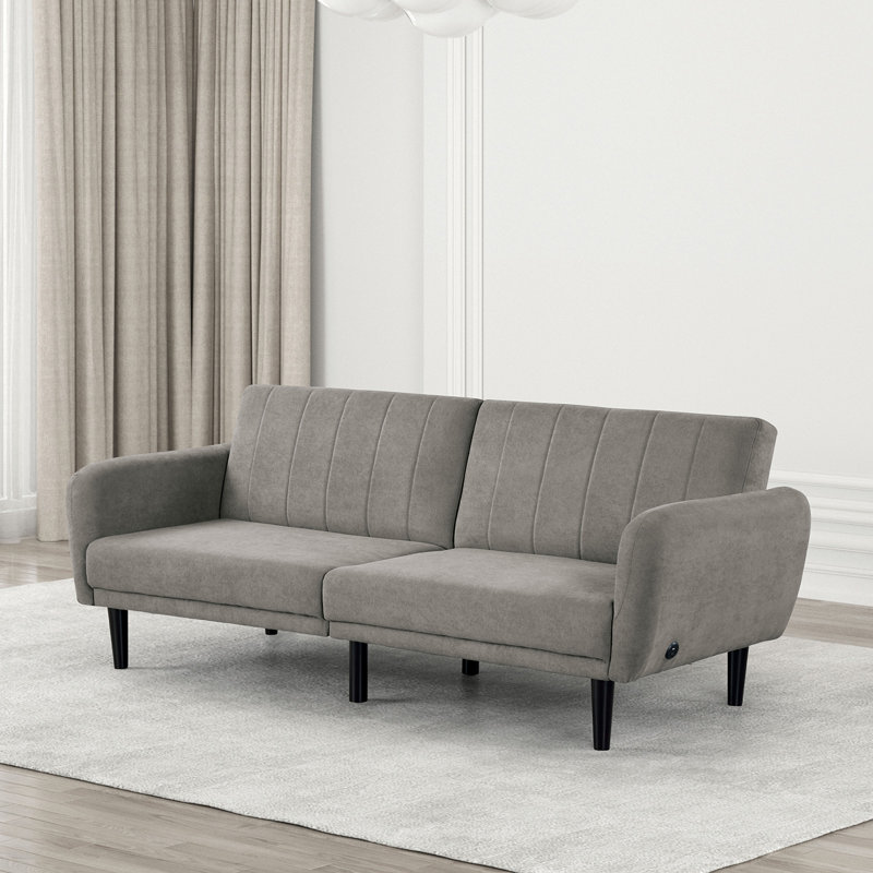 81.4" W Contemporary Futon Sofa, Grey