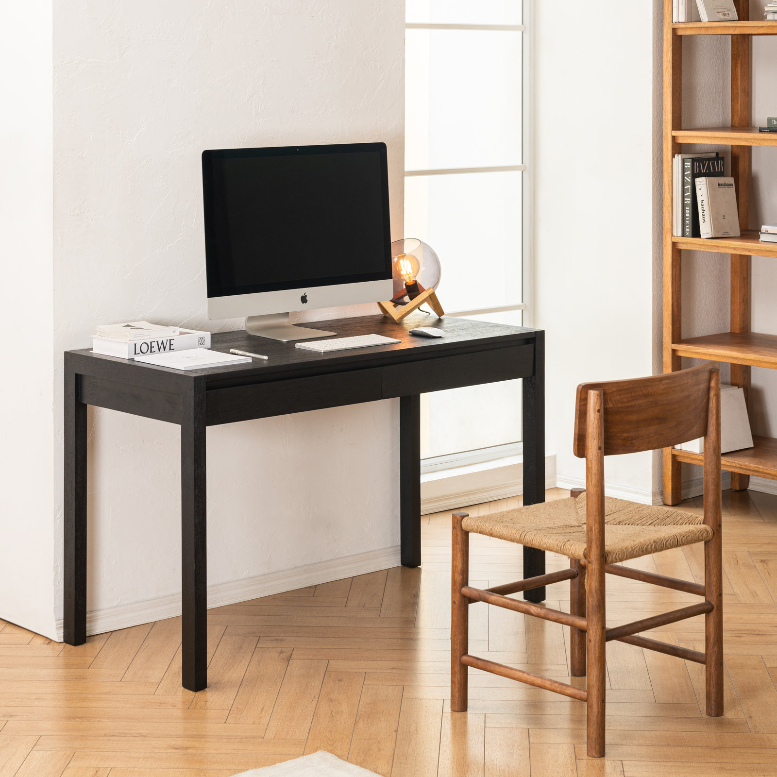 Stills 48" Solid Wood 2-Drawer Writing Desk, Black