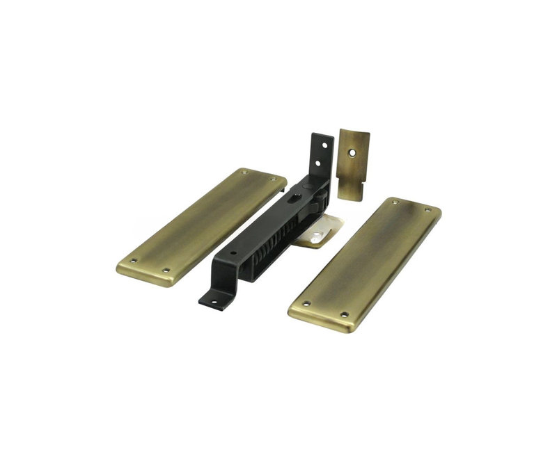 Deltana DASH95U5 Spring Hinge, Double Action w/ Solid Brass Cover Plates in Antique Brass, Antique Brass