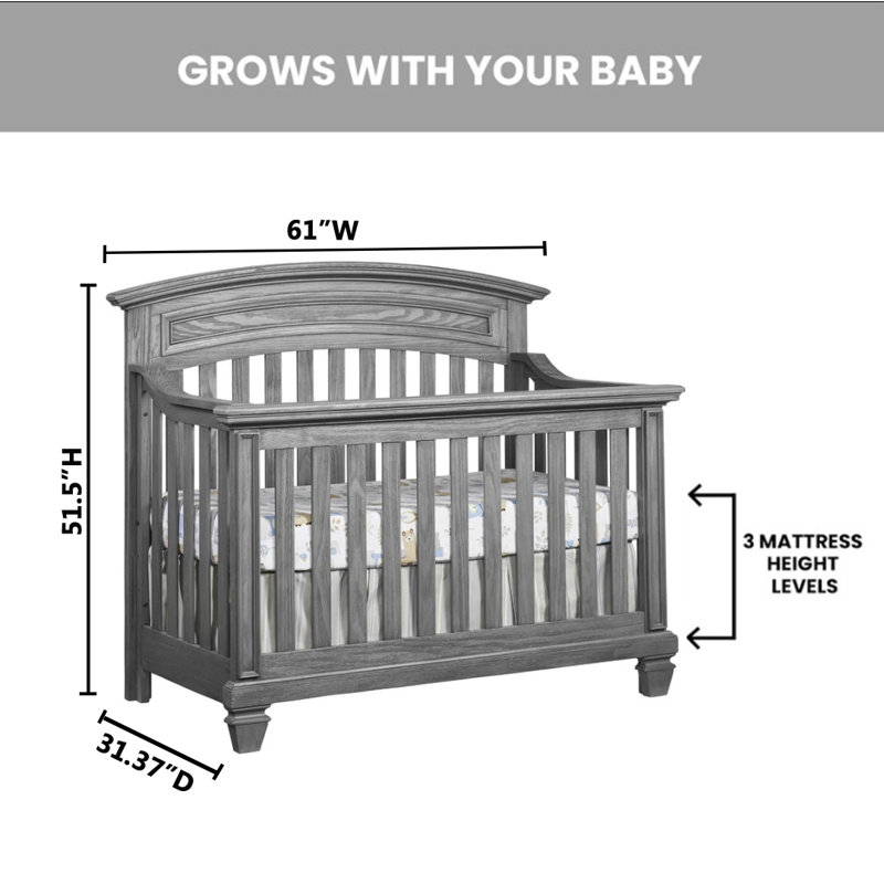 Lit de bébé convertible 4 en 1 Richmond, Gris brossé