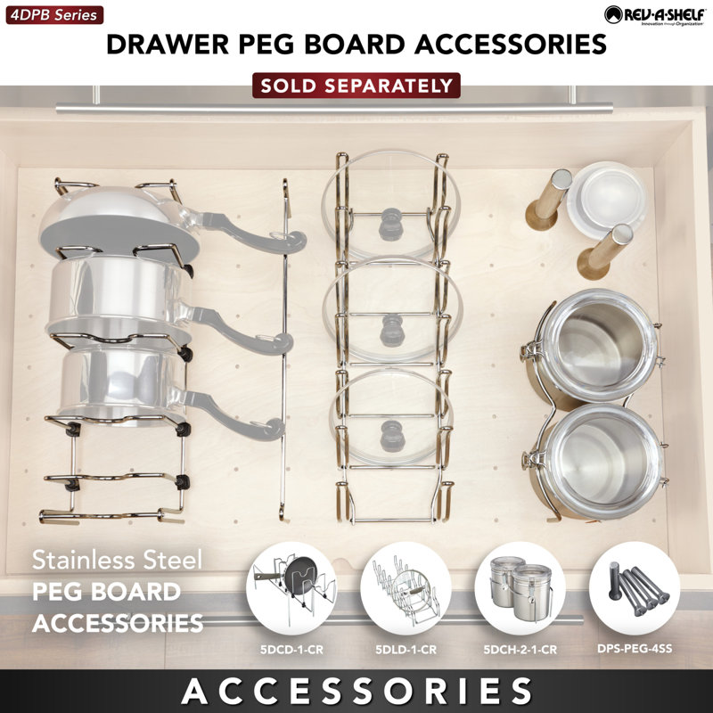 Rev-A-Shelf Trimmable Pegboard Drawer Organizer, 6.63"H x 39.25"W x 21.25"D